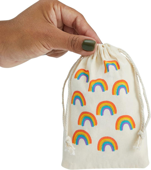 12-Pack Rainbow Party Favor Bags, Mini Canvas Drawstring & Treat Pouches, Supplies for Kids Birthdays, Unicorn Celebrations, and Gold-Glitter Rain...