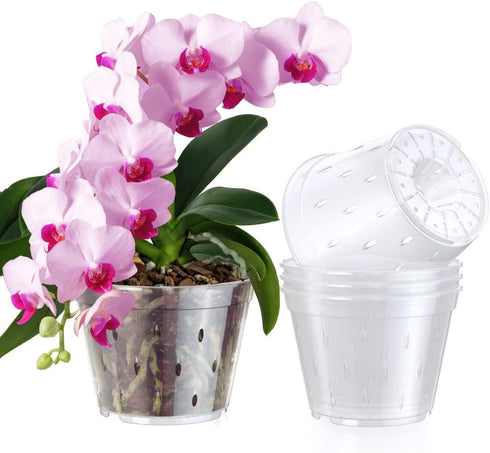 Orchid Pots with Holes Indoor Clear Plastic Plant Pot Set (5.5" - 4 Pack)...