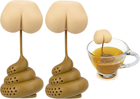 Noviko 2 Pack Butt Poop Tea Infuser for White Elephant Gift,Silicone Cute Tea Infusers for Loose Tea...