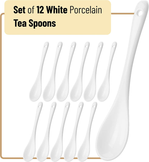 BTaT- Tea Spoon, Set of 12, White Porcelain, Espresso Spoons, Ceramic Spoon, Ceramic Spoons, Ceramic Teaspoon, Ceramic Spoons Small, Spoon for Tea...