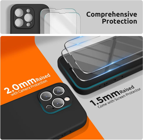 SURPHY Designed for iPhone 15 Pro Case with Screen Protector and Lanyard, Phone Strap and Liquid Silicone Phone Case (Camera Protective + Soft Mic...