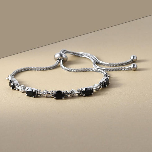 Shop LC Black Spinel Birthstone Bolo Bracelet for Women Wedding Jewelry for Bride Adjustable Slider Chain Birthday Gifts for Women...