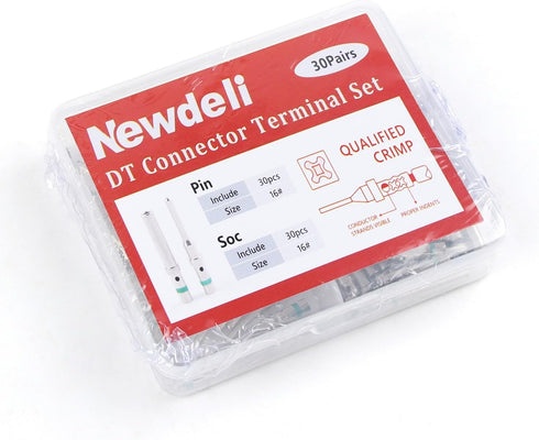 Newdeli 30 Pairs Deutsch DT Connectors Size 16 Solid Contacts, 0460-215-16141 Male Pins / 0462-209-16141 Female Sockets, 14-20 AWG Wire Gauge Soli...