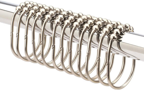 2LB Depot Wide Shower Curtain Rings/Hooks Set, Decorative Brushed Satin Nickel Finish, Easy Glide Rollers,100% Rustproof Stainless Steel, Set of 1...