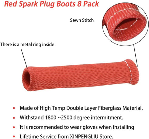 Spark Plug Wire Heat Shield & Sleeve - 2500 High Temp Heat Tape Protection - 8 Pack (Red)...