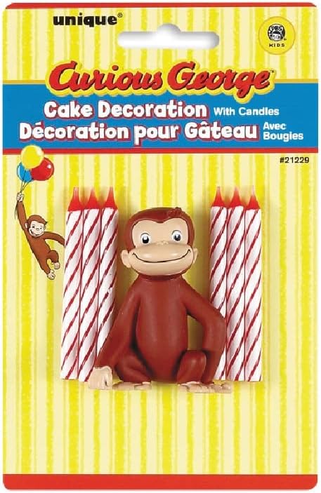 Unique Curious George Cake Topper with 6 Candles - Premium Quality - Perfect for Children's Birthday Parties...