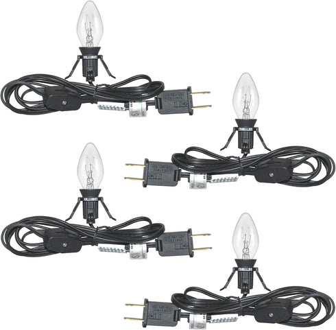 Set of 4 Accessory Cord with C7 Lights, Single Light with 4 Light Bulb, 6FT C7 Socket Clip Lights with On/Off Switch Plugs Perfect for Craft Villa...