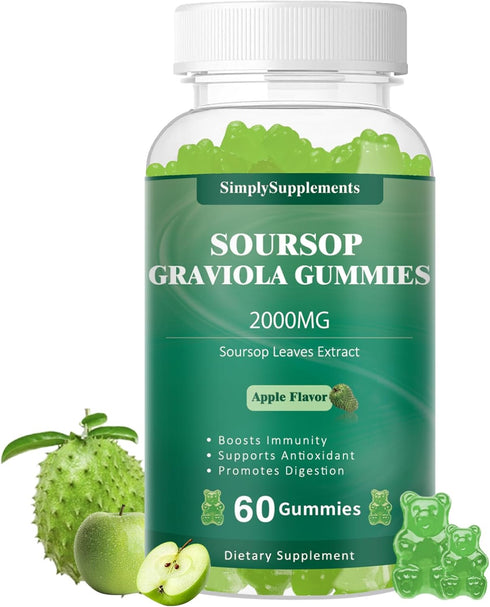 Soursop Graviola Gummies, Organic Soursop Leaves Extract 2000mg for Antioxidant, Immune Support & Digestive Promotion, Vegan - Green Apple Flavor ...