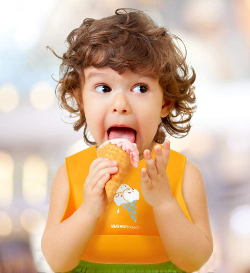 2-Pack Waterproof Silicone Baby Bib Lightweight Comfortable Easy-Wipe Clean (Orange/Yellow, Small)...