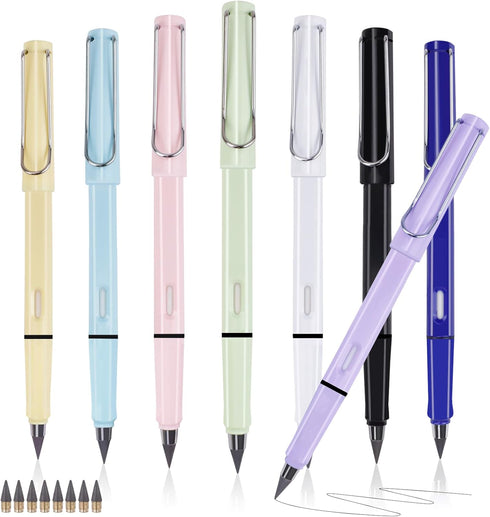 8pcs Infinity Pencil, Cute Everlasting Inkless Pencil with 8pcs Replacement Nibs, Sustainable Erasable Lapiz Infinito, Infinite Pen for Kids Stude...