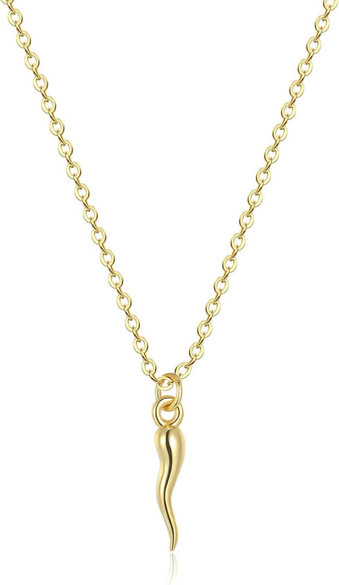 LEMON GRASS Minimalist Dainty Gold Italian Horn Necklace | Sterling Silver Lucky Horn Dainty Protection Necklace Layer Cornicello Jewelry...