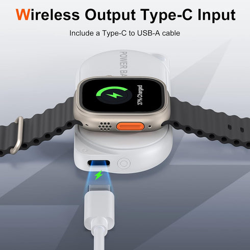 Facbiny Portable Wireless Watch Charger, 1200mAh Keychain Wireless Power Bank with Type A-C Cable, Travel for Apple Watch Series 9/8/7/6/5/4/3/2/S...