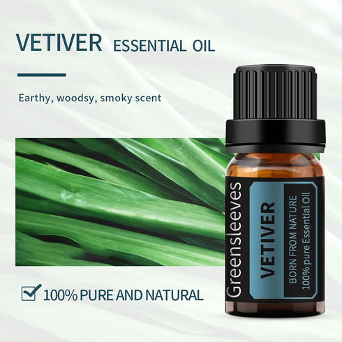 GREENSLEEVES Vetiver Essential Oil, Pure Organic Diffuser Oil 10ml for Massage...