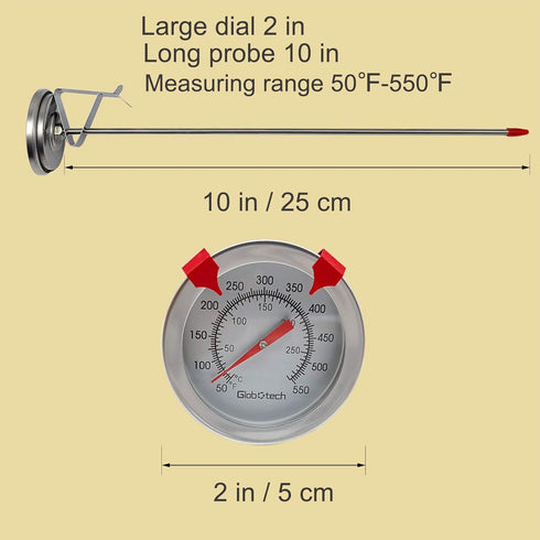 Meat Candy Deep Fry Thermometer - 2" Dial Thermometer 12" Long Stainless Steel Stem Cooking Thermometer for Grill, Turkey, BBQ (Pack of 2)...