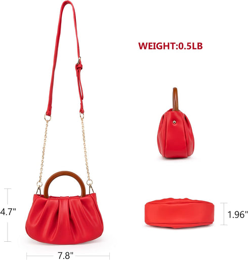Milan Chiva Clutch Purses for Women Small Handbags Dumpling Mini Cloud Bag with Wooden Handle...