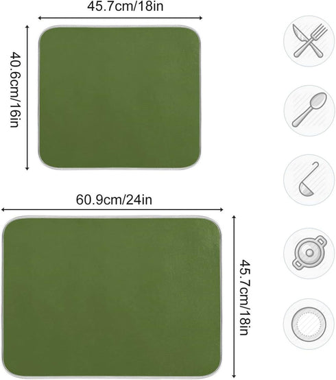 Olive Green Solid Color Dish Drying Mat Absorbent Reversible Dish Draining Mat for Kitchen Countertops Sinks, 16 x 18 Inch...