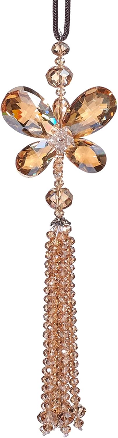 Crystal Butterfly Car Rear View Mirror Accessories Lucky Car Hanging Ornament (Champagne)...