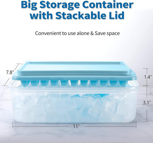 ARTLEO Ice Cube Tray with Lid and Bin for Freezer, Easy Release 55 Trapezium Ice Cube Tray with Cover, Storage Container, Scoop, Flexible Durable ...