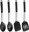 P&P CHEF Black Kitchen Cooking Utensil Set of 4, Silicone Solid Spatulas Slotted Spoons Turners for Non-stick Cookware Flipping Mixing, Heat-proof...