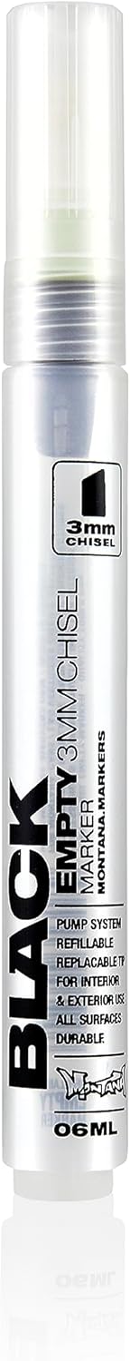 Montana Cans Montana Black Empty, 3mm, Chisel Paint Marker, Clear, 0.4 Fl Oz (Pack of 1)...