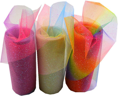 Rainbow Glitter Tulle Rolls 6 inch x 10 Yards (30 feet) for Table Runner Chair Sash Bow Pet Tutu Skirt Sewing Crafting Fabric Wedding Birthday Rib...