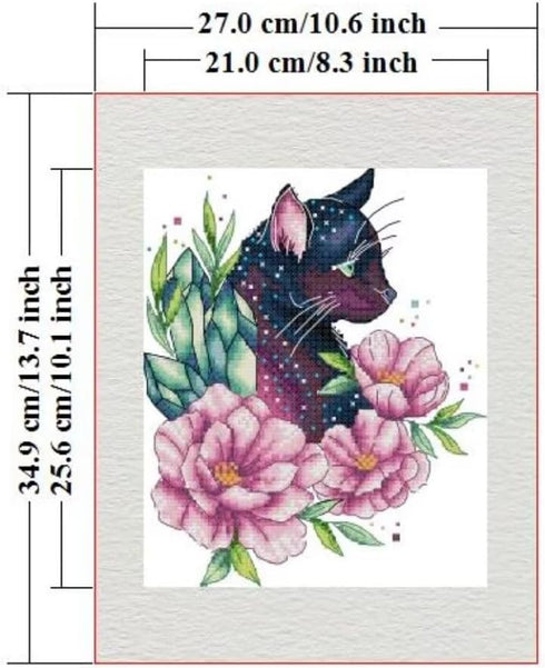CROSSDECOR Stamped Cross Stitch Kits for Beginners- Full Set of Chocolate Cat in Flower Embroidery for Adults,11 CT 3 Strands DIY Patterns Counted...