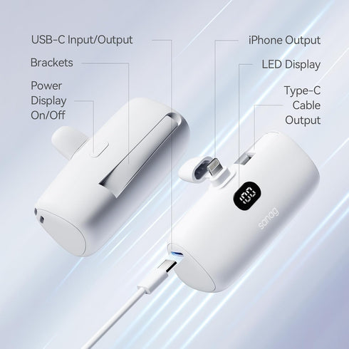 Sanag Portable Charger PD Fast Charging Mini Power Bank 5000mAh Charger with Built-in Cable Stand and LED Display Powerbank for iPhone 15/14/13/12...