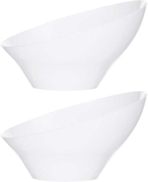 PLASTICPRO Disposable Angled Plastic Bowls Round Medium Serving Bowl, Elegant for Party's, Snack, or Salad Bowl, White, Pack of 4...