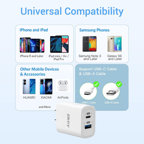 iPhone Fast Wall Charger 20W, ?MFi Certified? Elktry Dual-Port PD 3.0 USB C & QC 3.0 USB A Charger Block with 6FT Lightning Cable Compatible with ...
