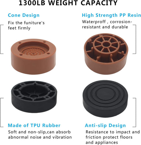 4 Sets Round Furniture Bed Risers (Brown) Adjustable Bed Lifts Risers 1 inch for Bed Frame, Chair Risers, Sofa, Home Heavy Duty Table Couch Legs F...