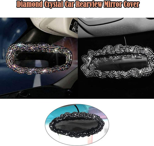 Car Rear View Mirror with Crystal Diamonds Bling Rhinestones Car Rear View Mirror for Women,Car Interior Trim,Best Birthday Holiday Gift Car Rearv...
