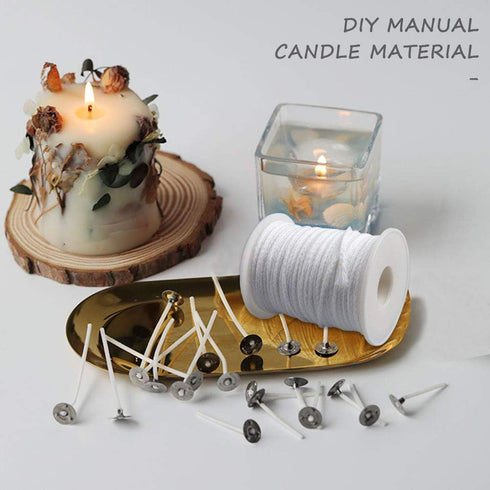 200 Feet Candle Wicks Roll, 24 PLYBraided Candle Wicks Natural Cotton Candle Wick Core Spool and 100 Pcs Metal Candle Wick Sustainer Tabs for Cand...