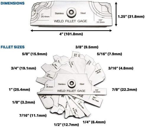 Chiloskit MG-11 Metal Welding Tool Weld Fillet Gages Set Welding Inspection Ruler Tool, Inch/Metric, 1/8''-1''...