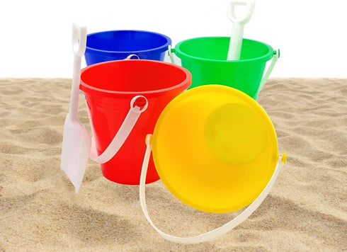The Dreidel Company Beach Day Playsets, (Pack of 3) 5.25" Sand Bucket Play Set Box includes, Pail & Shovel Sand Toy for Boys and Girls Birthday Pa...