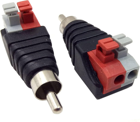 Hakiang 2-Pack Speaker Phono RCA Male to 2 Screw Terminal Female Strip Audio Video Spring Press Type Balum Connector Adapter (RCA M/AV F)...