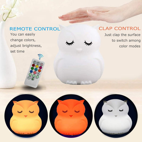 Owl Night Light Baby Bedside Lamp Child, Silicone Nursery Lamp for Breastfeeding Bedroom Mood Lights, Eye Caring, Adjustable Brightness & Color, T...