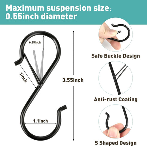 20 Pcs S Hooks Hanging Safety Buckle, 3.5 Inch Stainless-Steel Heavy-Duty S Hooks, Kitchen Pot Rack Hooks, Closet Hooks for Hanging Kitchen Utensi...
