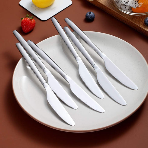 Berglander Dinner Knives Set Of 6, Stainless Steel Shiny Modern Dinner Knife, Butter Knife Table Knives Dishwasher Safe...