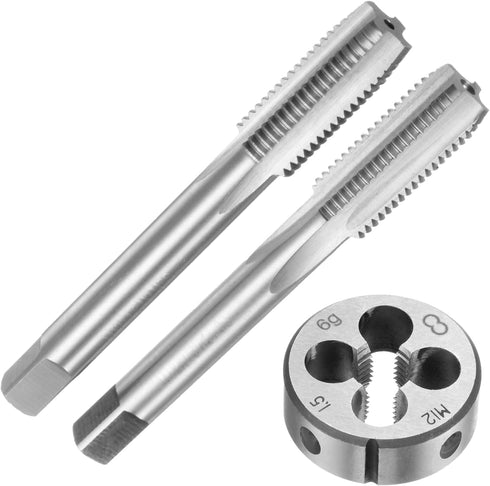 uxcell 3pcs Metric Hand Tap and Die Set, M12 x 1.5 Taper/Plug Thread Taps & Round Die, Hand Threading Tapping Tool Kit for Thread Repair...