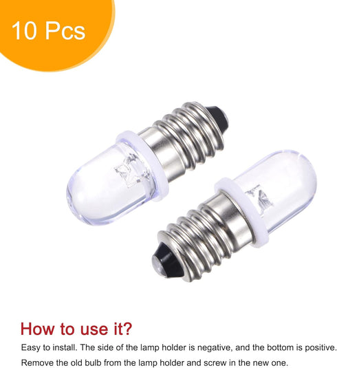 MECCANIXITY E10 Screw Base LED Bulb DC 3V 0.25W Round Top Mini Spot Light with Storage Box, White Pack of 10...