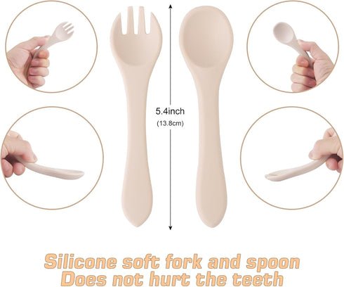 Baby Suction Plate, Silicone Toddler Plate for Kids Baby Weaning Plate Strong Suction Divided Dish with Fork Spoon...