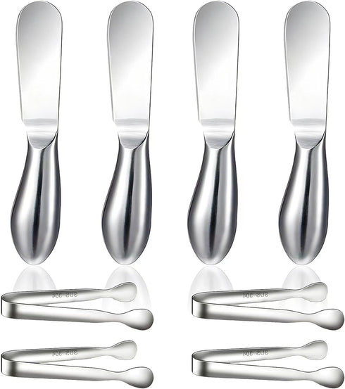 Spreader Knife Set,8-Piece Cheese and Butter Spreader Knives,Mini Serving Tongs,Stainless Steel Multipurpose Butter Knives Used for Cheese, Cold B...