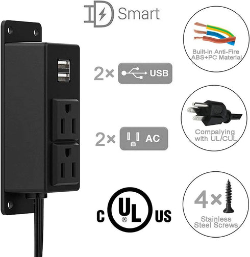 Power Strip with USB Ports, Wall Mounted Power Strip Flat Plug, 2AC Outlet 2 USB, 6.56 Feet Extension Cord for Desktop Desk Conference Table Cabin...