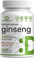 Korean Red Panax Ginseng Root Extract, 7,500mg Per Serving, 240 Softgels – 150mg Active Ginsenosides, 5:1 Max Strength Extract – Energy & Immune H...