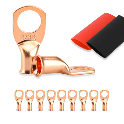 10PCS Battery Cable Ends, 8 Gauge Wire Connectors 3/8 Copper Wire Lugs, Bare Copper Eyelets with Heat Shrink Tubing by HOUSUN...