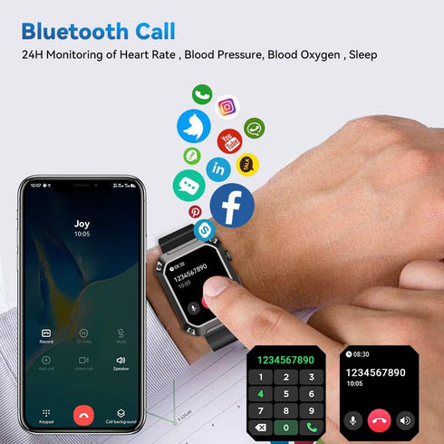 Smart Watches for Men with Bluetooth Call Tactical Outdoor Sports Smartwatch for Android iPhone Waterproof Fitness Watch with Heart Rate Step Coun...