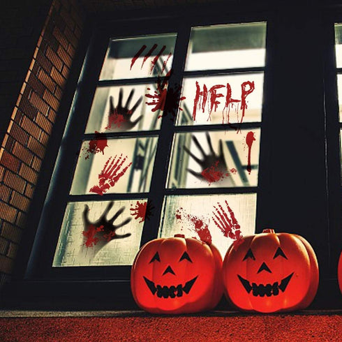 Tuzuaol 119 PCS Bloody Halloween Decorations Halloween Bloody Handprint Footprints Knife Stickers Window Wall Floor Clings Decals Horror Bathroom ...
