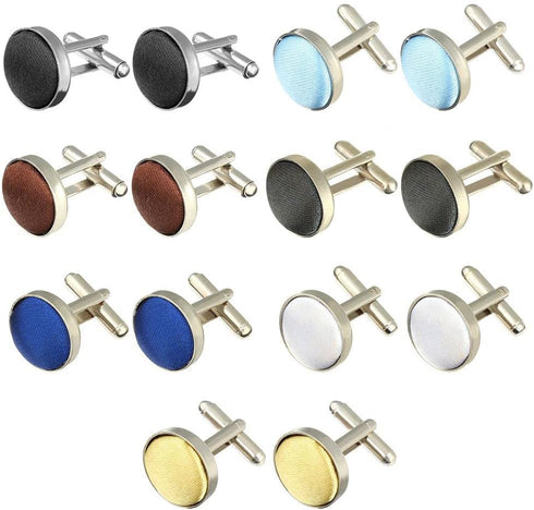 7Pairs Classic Mens Cufflinks Stylish Colour Fabric Shirt Clip Cuff Links Round Buttons Commercial Accessories Plain Wedding Party...