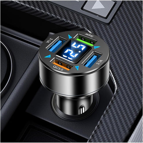 Car Charger,4 Ports Super Fast Car Charger Adapter with Voltmeter,QC3.0/Super Port Cigarette Lighter USB Charger Compatible with Samsung Galaxy S2...