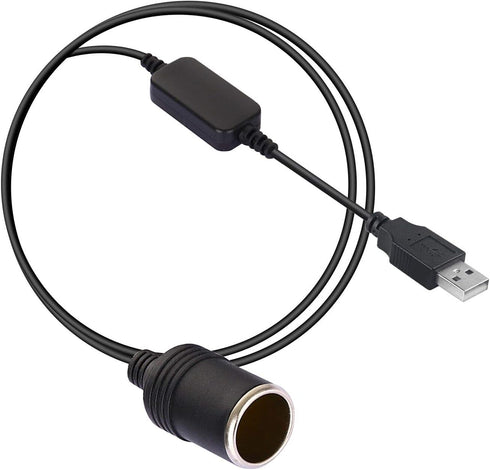 Apoi USB A Male to 12V Car Cigarette Lighter Socket Female Step Up Cable Inverter Converter for Lighters Driving Recorder and More-Black (1.96FT/0...